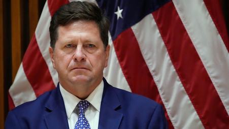 Jay Clayton, U.S. Attorney for the Southern District of New York, listens during a news conference in New York, March 9, 2026.