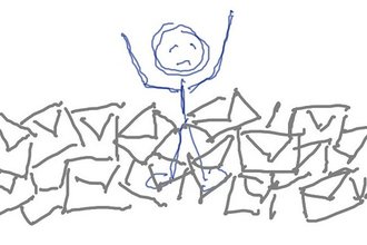 An illustration of a figure inundated with email messages