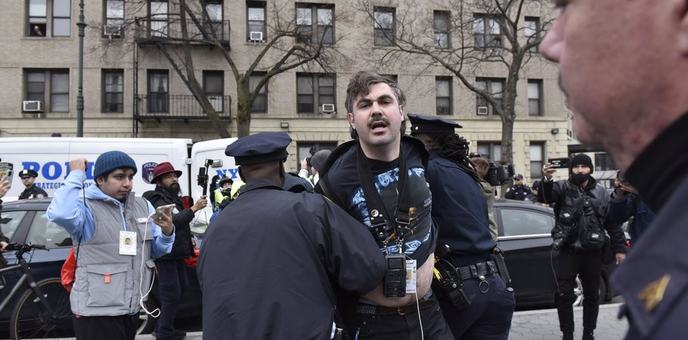 Journalist Reed Dunlea is arrested at a protest in Brooklyn