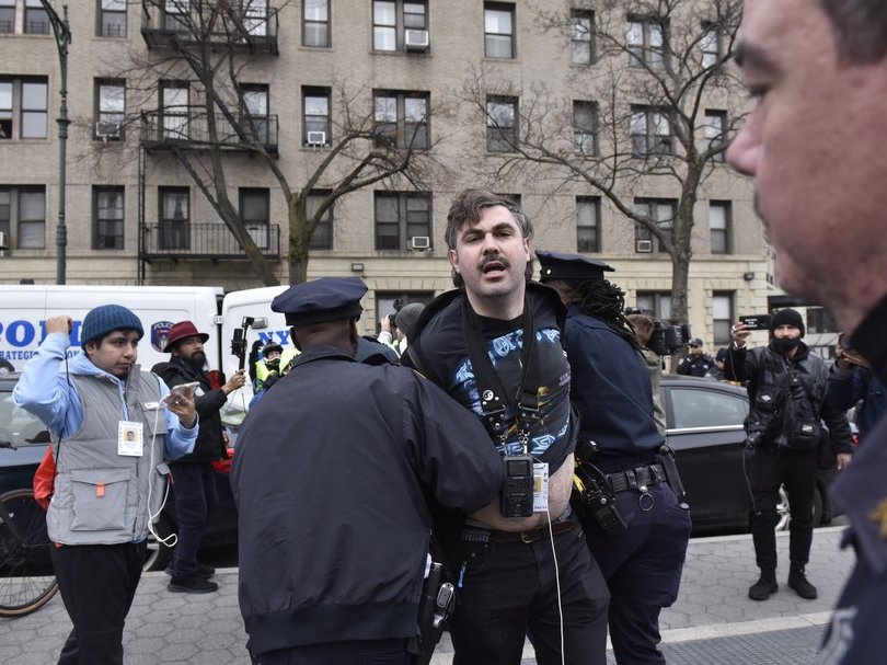 Journalist Reed Dunlea is arrested at a protest in Brooklyn