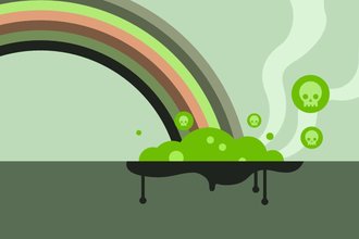 A header image depicting an unhealthy-looking rainbow with toxic, green sludge and bubbles with skulls on them where the rainbow meets the ground.