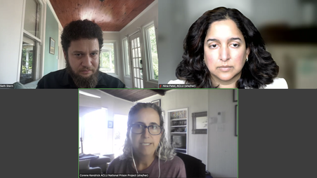 The ACLU’s Nina Patel and Corene Kendrick, and FPF’s Seth Stern, discuss how federal law restricts incarcerated journalists from vindicating their constitutional rights. Incarcerated journalist Jeremy Busby joined the conversation by phone.