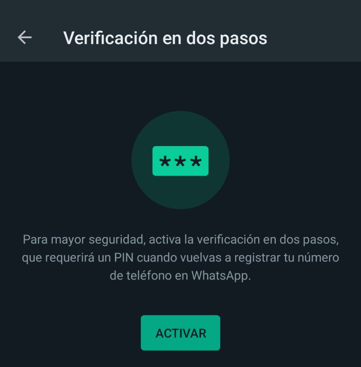 Captura de pantalla de las opciones de 2fa en Whatsapp