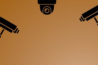 An illustration depicting 3 security cameras over an orange background