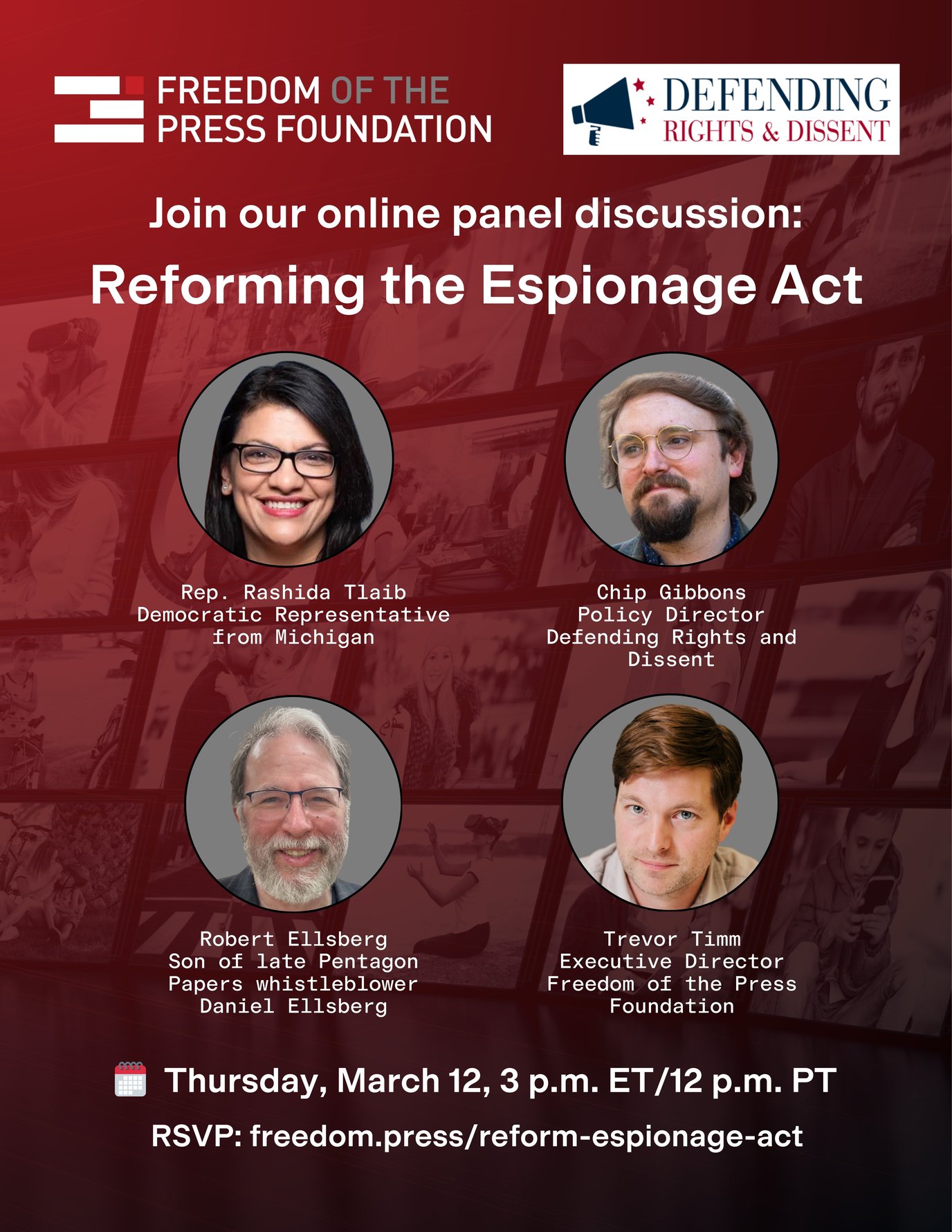 A flyer for FPF and DRAD's March 12 event on reforming the Espionage Act