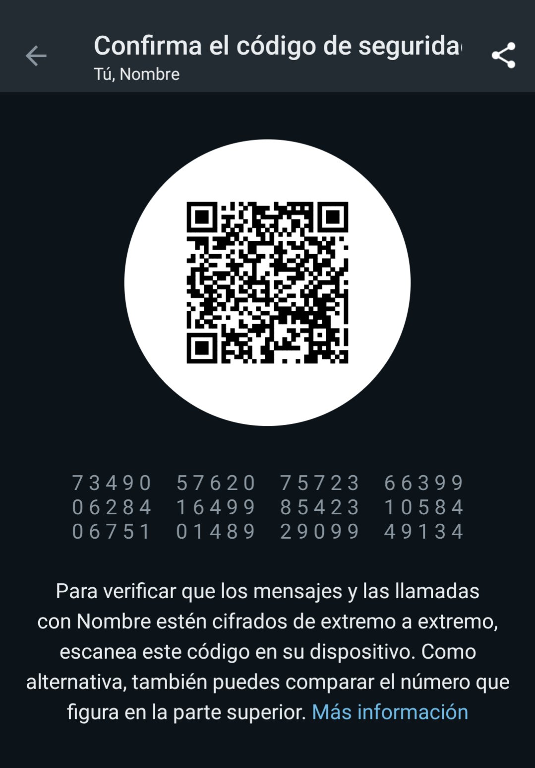 Captura de pantalla de los cifras de seguridad en Whatsapp