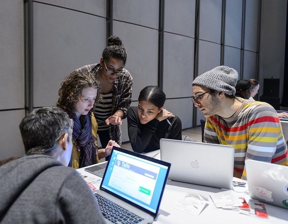 Members of Freedom of the Press Foundation including Harlo Holmes, led TAILS workshops at the Whitney Museum