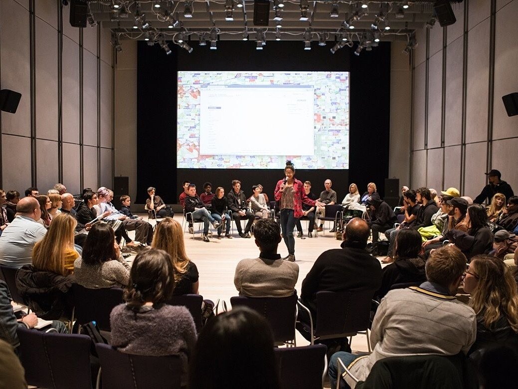Harlo Holmes gives a training at the Whitney Museum