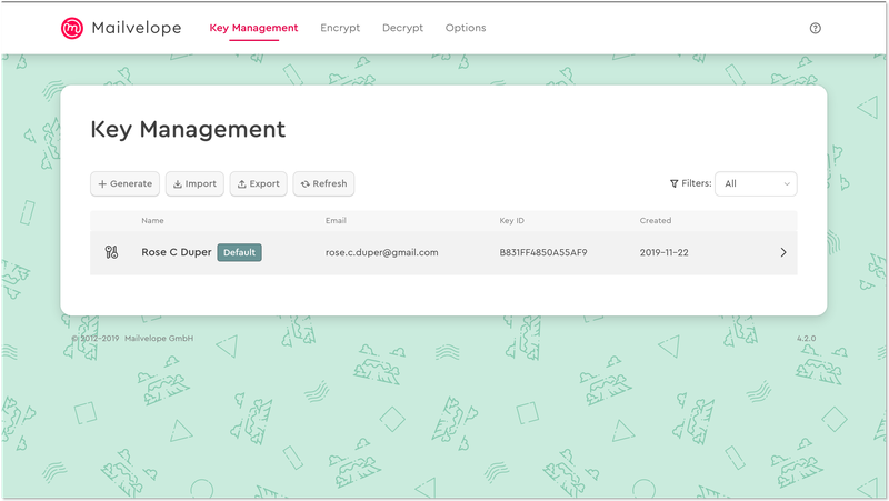 Managing your key in Mailvelope