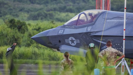 U.S. Marines park a military fighter aircraft at Roosevelt Roads Naval Station in September.