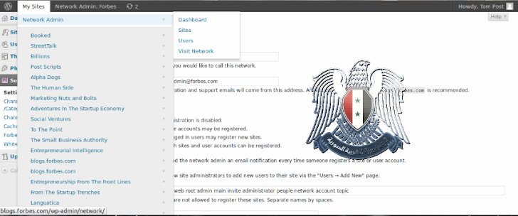 A screenshot of Forbes CMS, with a Syrian Electronic Army watermark