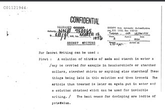 Screenshot - a World War I-era document containing a secret ink recipe