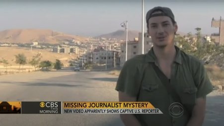 A screenshot from CBS showing U.S. freelance journalist Austin Tice reporting from Syria in 2012. He was among the first U.S. journalists to make it into Syria after the outbreak of the civil war.