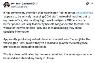Screenshot of Tulsi Gabbard decrying leaks