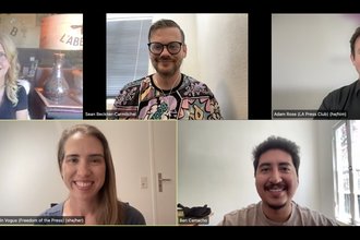 A screenshot of the Zoom panel with Independent journalists from Los Angeles.