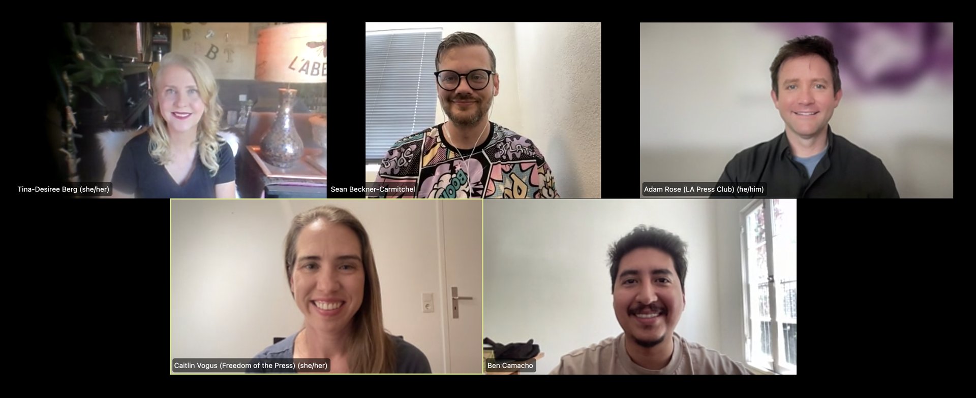 A screenshot of the Zoom panel with Independent journalists from Los Angeles.