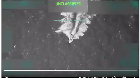 A screenshot of the Venezuelan boat targeted by the Trump administration before it was destroyed