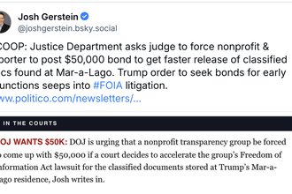 Screenshot of Josh Gerstein's scoop re 50K FOIA lawsuit