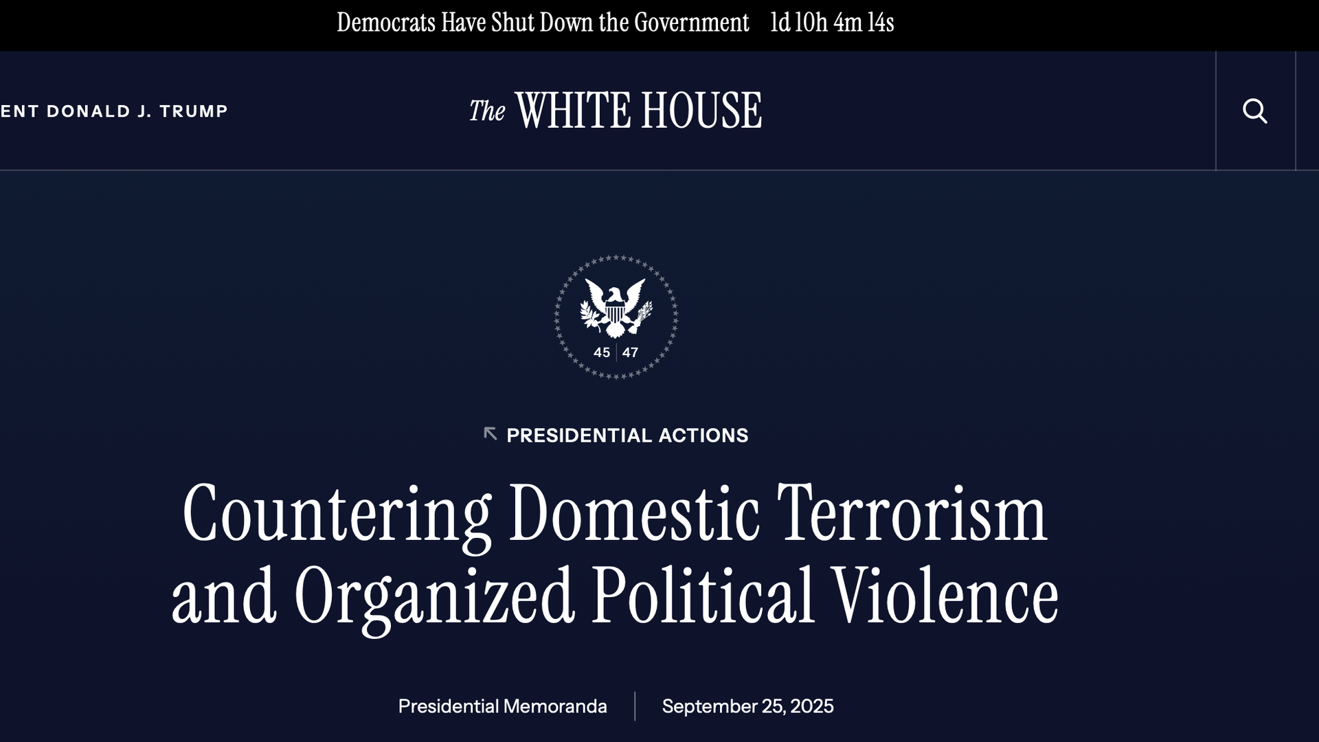 Screenshot via the White House
