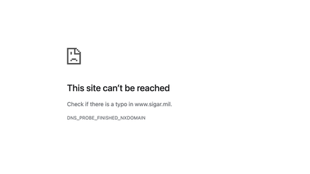 The website of the Special Inspector General for Afghanistan Reconstruction, showing an error message.