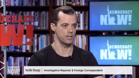 A screenshot of journalist Seth Harp speaking with Democracy Now! on August 14, 2025