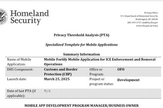 A screenshot of a Department of Homeland Security document titled, “Privacy Threshold Analysis.”