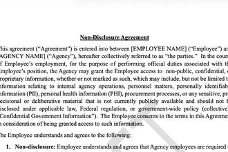 A screenshot of the first page of the Trump administration’s proposed NDA for all government employees