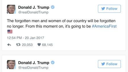 Donald Trump’s first tweets as president.