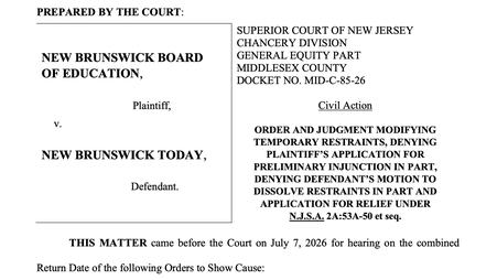 Screenshot of the ruling in New Brunswick Board of Education v. New Brunswick Today.
