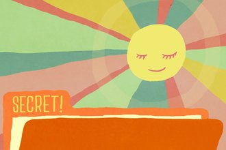 Smiling sun above a folder labeled "secret!"