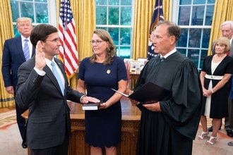 Supreme Court Justice Samuel Alito swearing in Donald Trump’s defense secretary Mark Esper