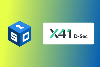 The SecureDrop and X41 D-Sec logos superimposed over a yellow and blue background