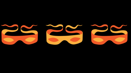 Three orange masks against a black background