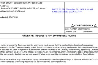 A portion of the Nov. 30, 2023, court order attempting to censor BusinessDen reporter Justin Wingerter