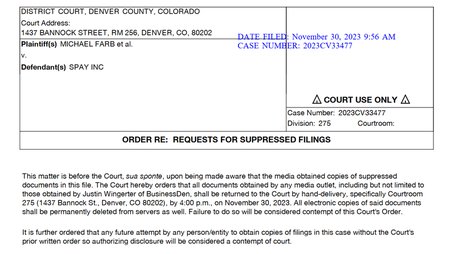 A portion of the Nov. 30, 2023, court order attempting to censor BusinessDen reporter Justin Wingerter