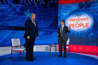 President Donald Trump, at left, with ABC News’ George Stephanopoulos in 2020