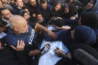 Al Jazeera journalist Wael Dahdouh mourns his son Hamza, who also worked for Al Jazeera and who was killed in an Israeli airstrike in Rafah, Gaza Strip, Sunday, Jan. 7, 2024 -AP24007423956242