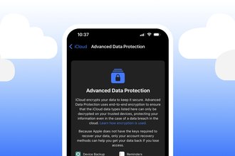 A header image of a phone floating in the clouds, with an “Advanced Data Protection” menu on its screen.