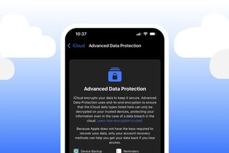 Header image showing an iPhone in the clouds with the "Advanced Data Protection" setup screen.