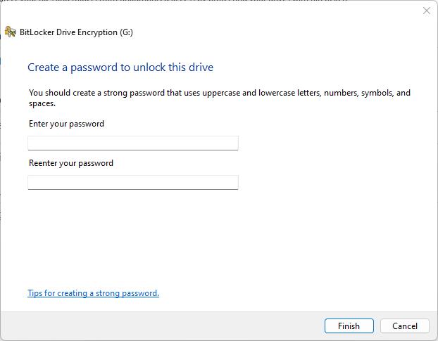 BitLocker new password dialog