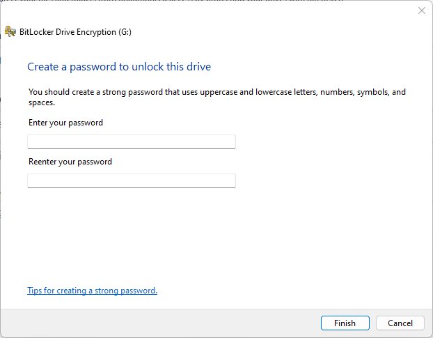 BitLocker new password dialog