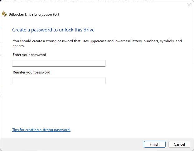 BitLocker new password dialog