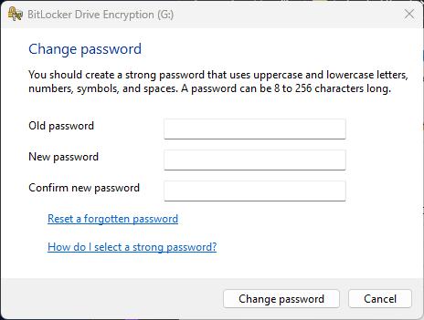 BitLocker change password prompt