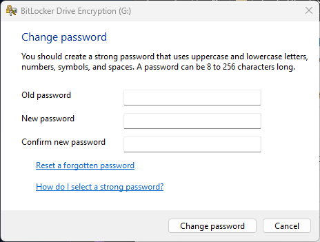 BitLocker change password prompt