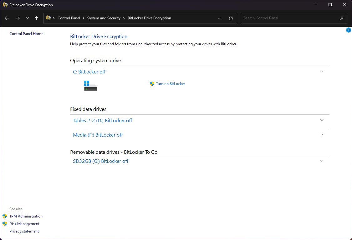 BitLocker settings in Windows 11