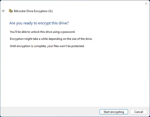 BitLocker confirm ready to encrypt drive step