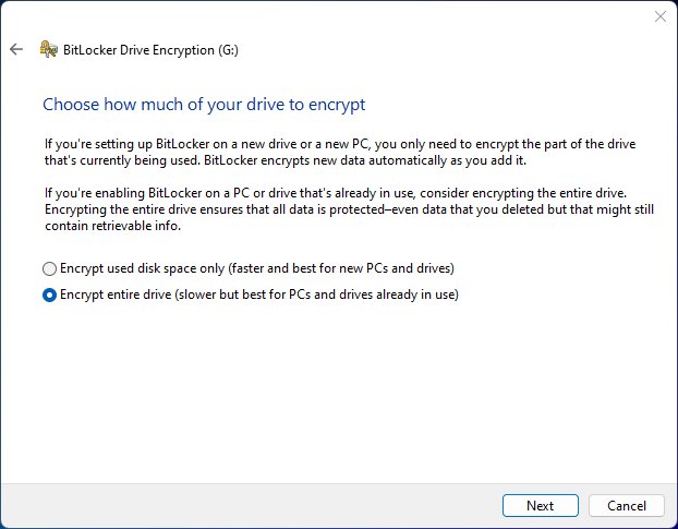 BitLocker encrypt used or all space option
