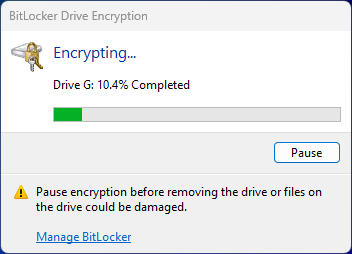 BitLocker encryption progress bar
