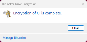 BitLocker drive encryption completed confirmation