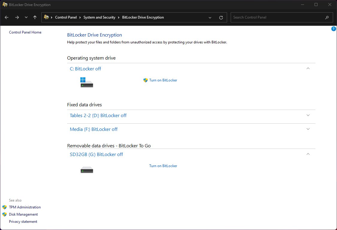 BitLocker To Go removable drives list in Windows 11